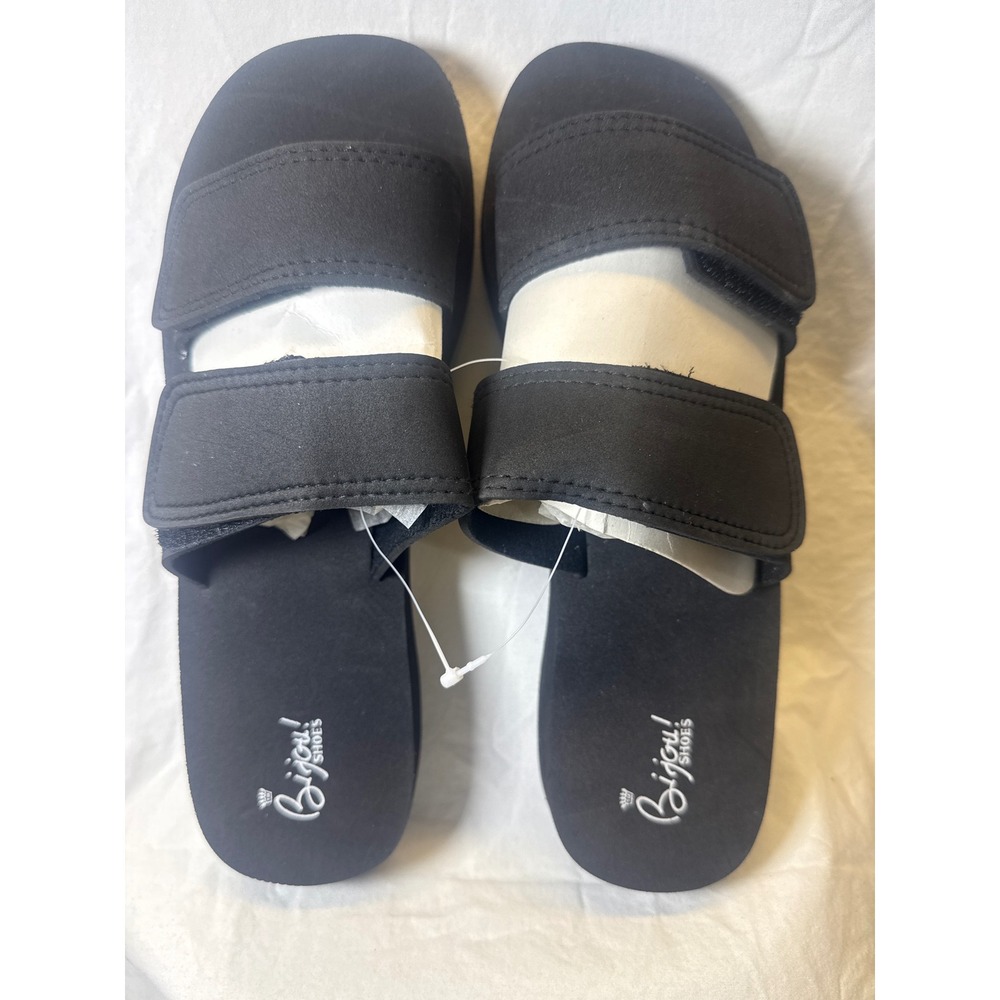 Bijou! Shoes Mens Black Platform Slide Sandals Adjustable Straps Large 10-11